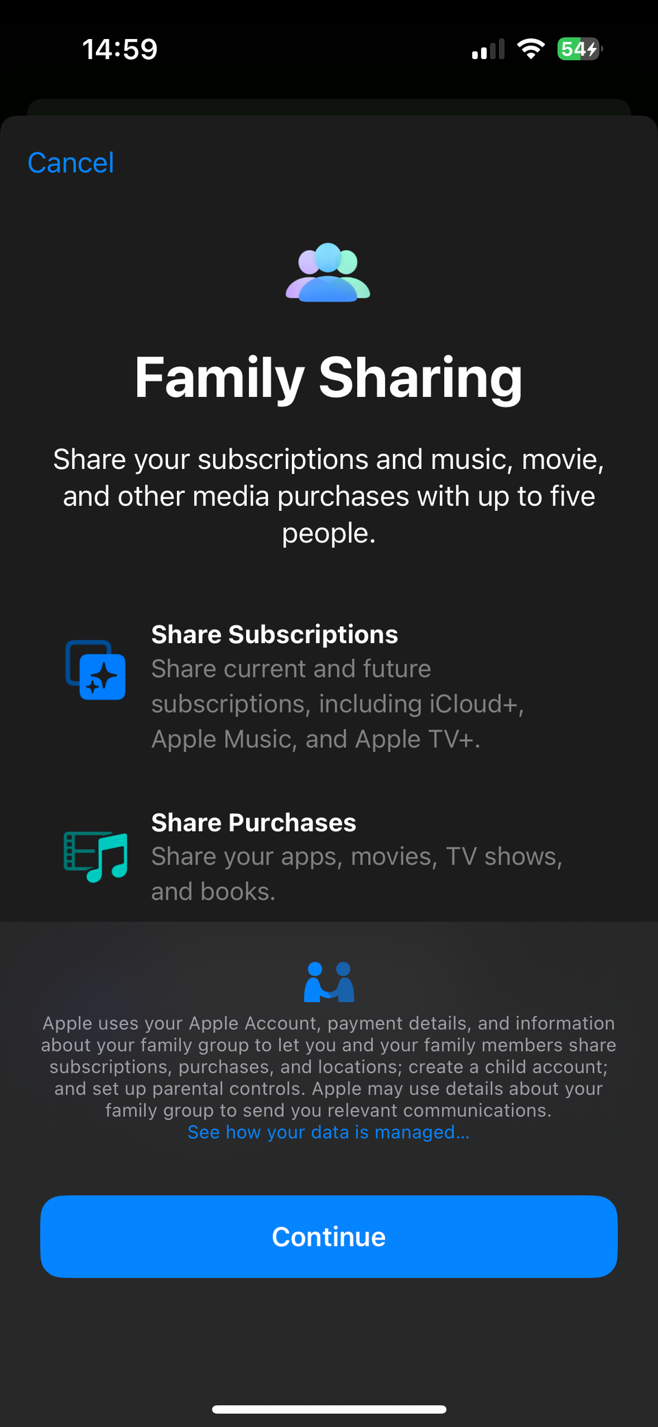 iCloud Family Sharing Settings iPhone