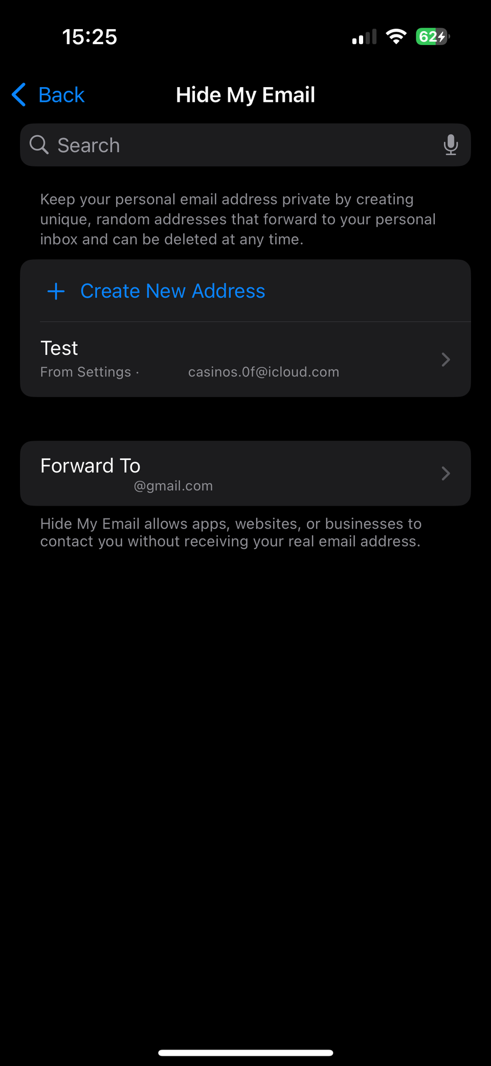 iPhone Hide My Email Main Page