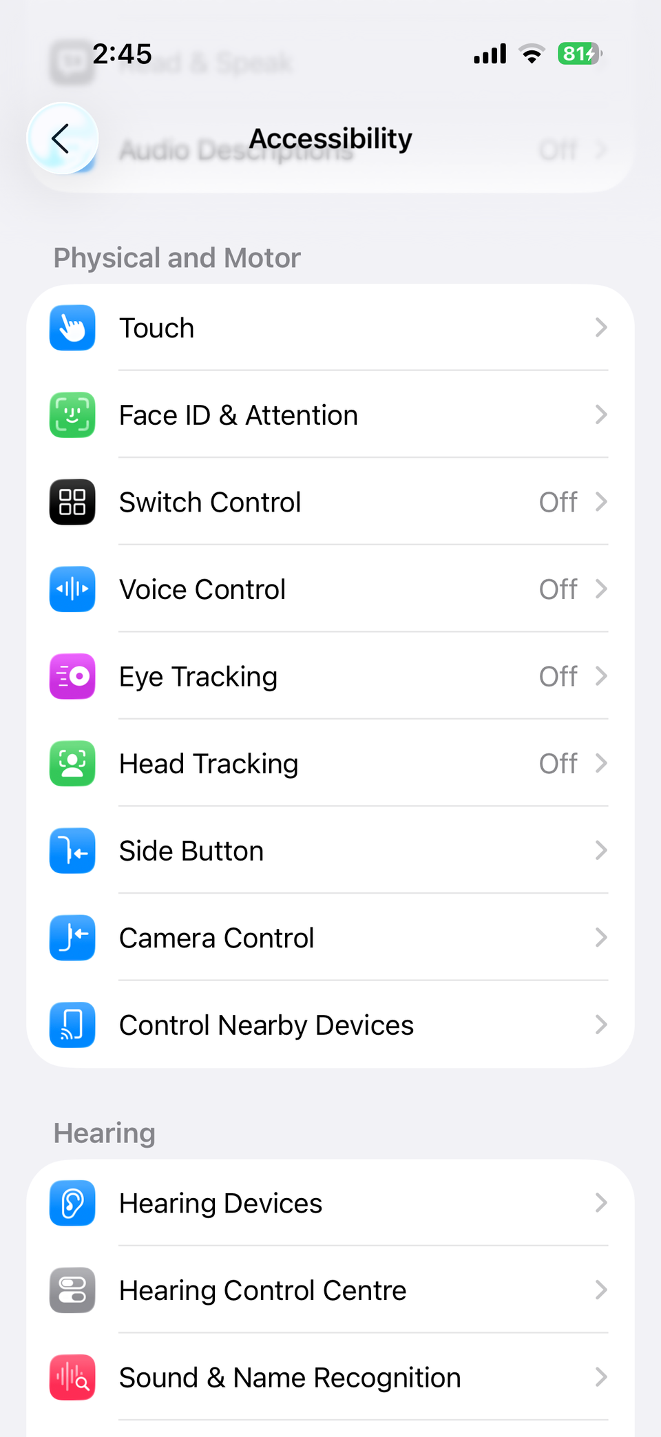 Accessibility settings on iPhone