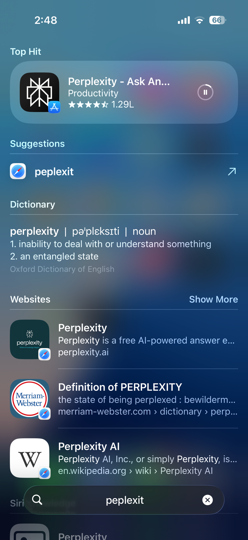 App download progress in iPhone Spotlight