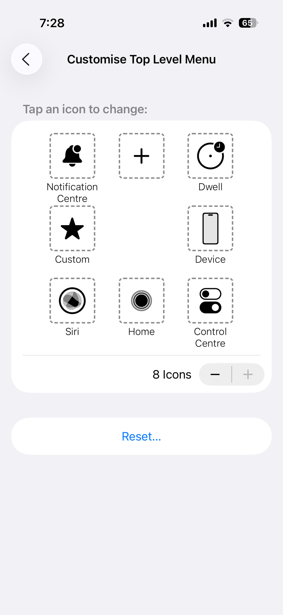 AssistiveTouch customization menu on iPhone