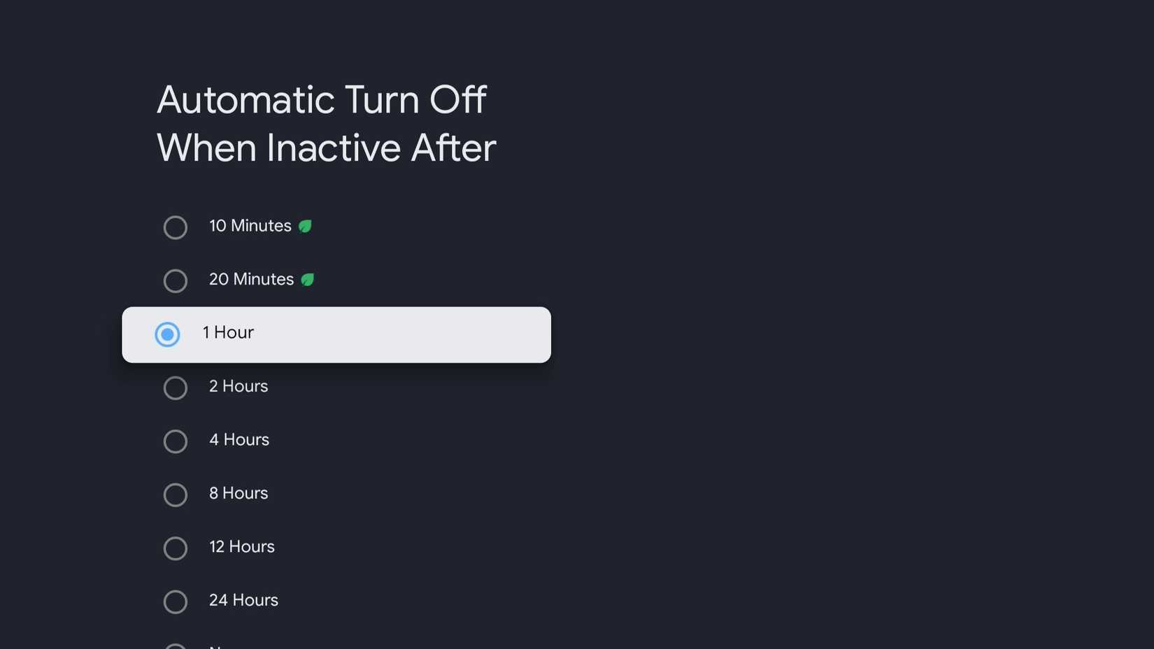 Auto turn off menu on Google TV