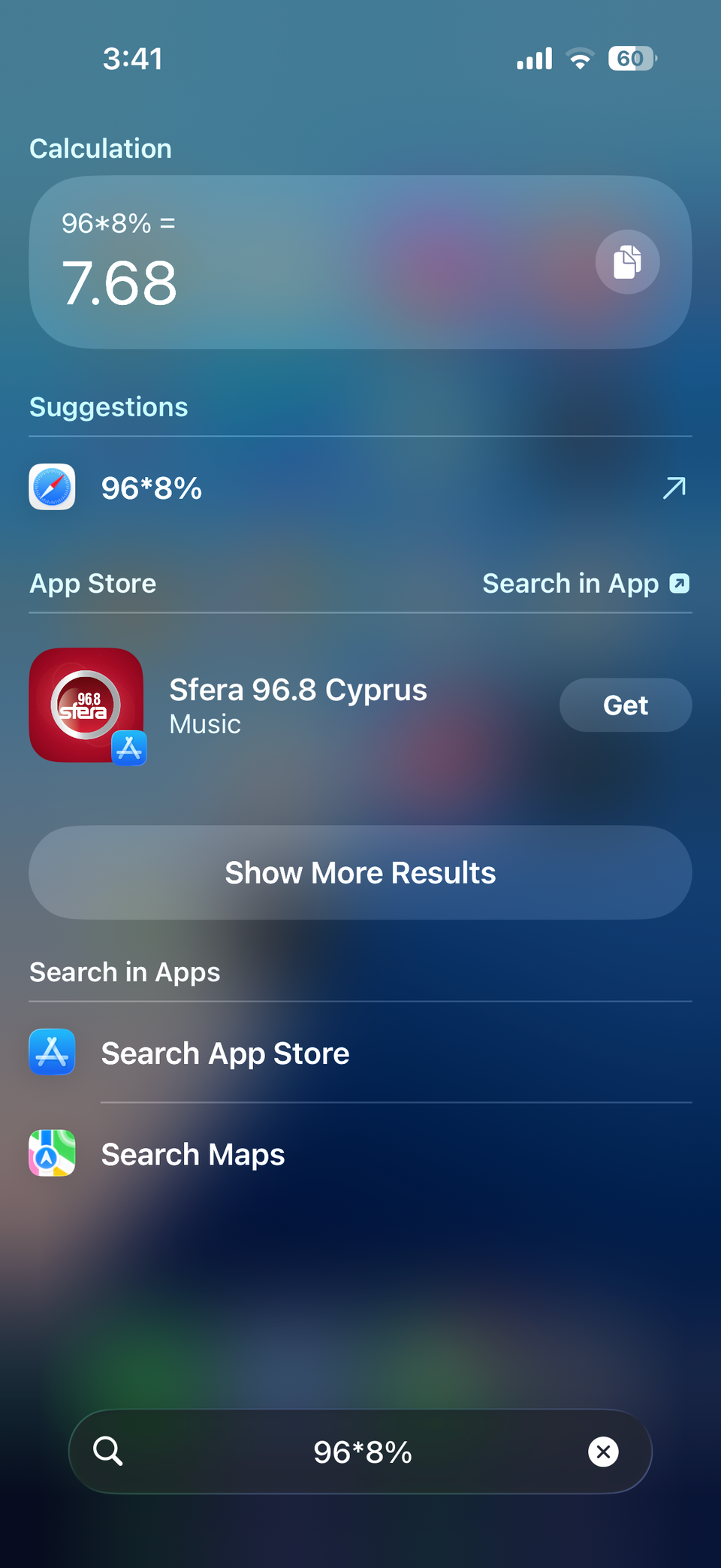 Basic calculation in iPhone Spotlight