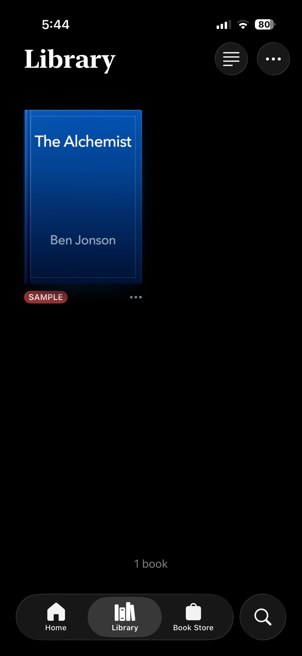 برگهٔ کتابخانه برنامه کتاب‌ها در آیفون