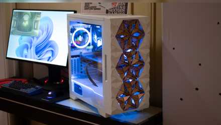 CyberPowerPC Kinetic 360V Intelligent Airflow Series gaming PC case with the vents open