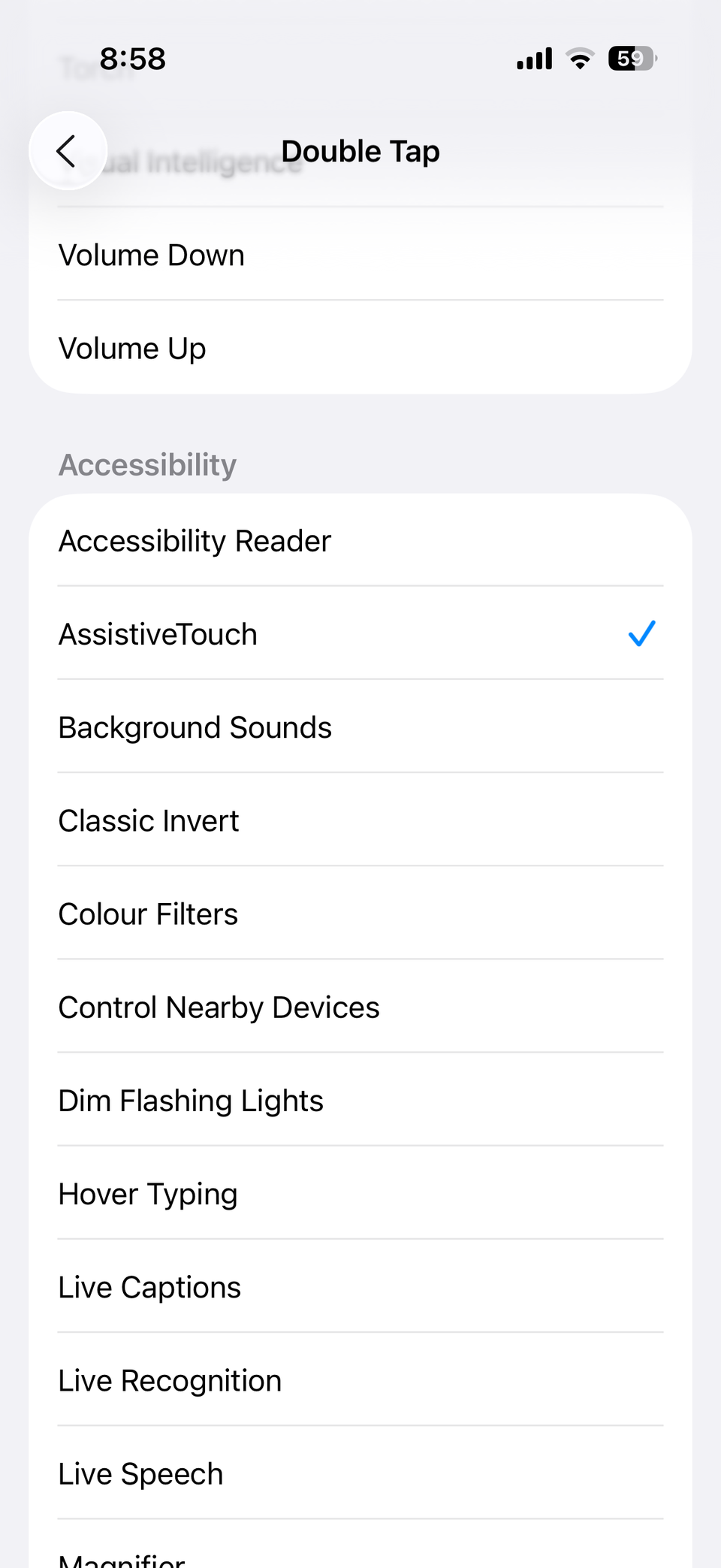 Double back tap settings menu on iPhone-1
