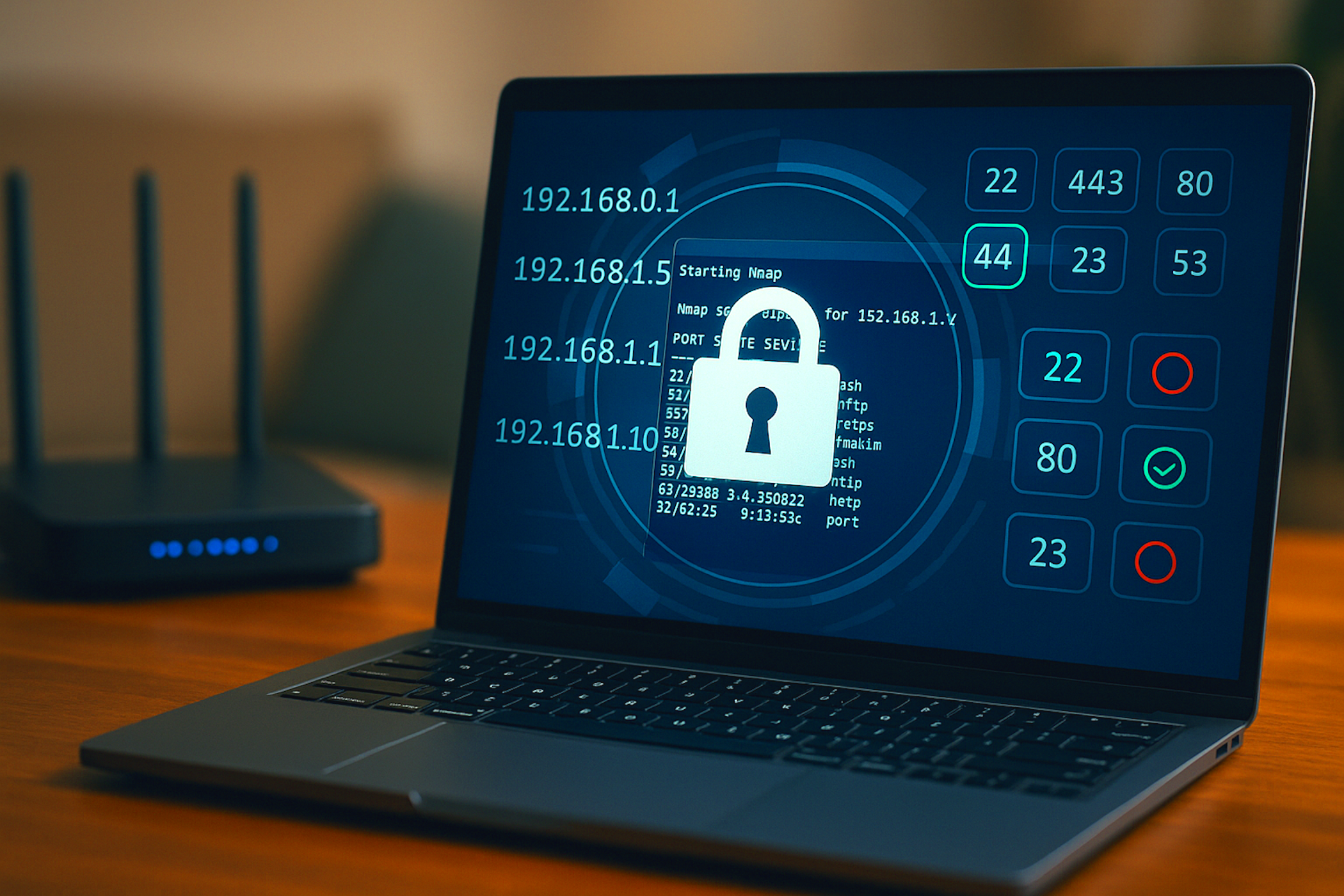 ল্যাপটপের স্ক্রিনে আইপি অ্যাড্রেস স্ক্যান করা হচ্ছে।