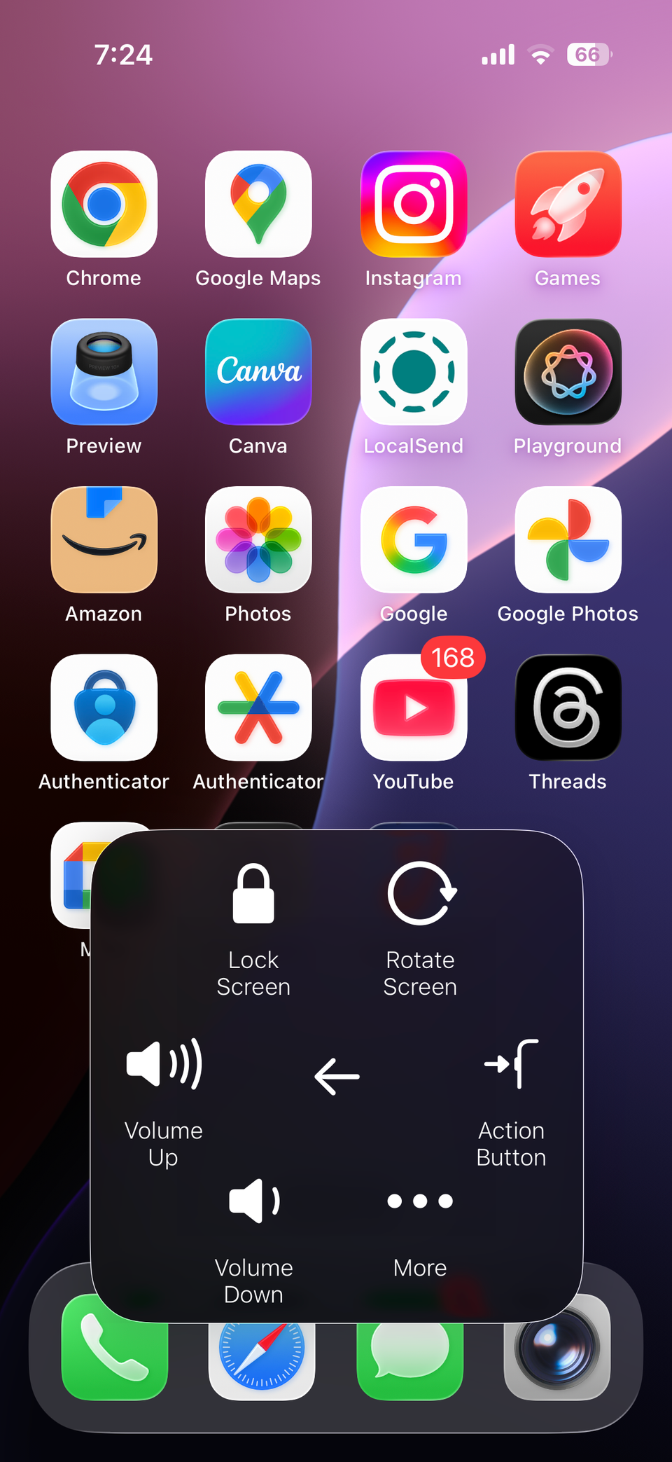 iPhone AssistiveTouch menu on hoem screen