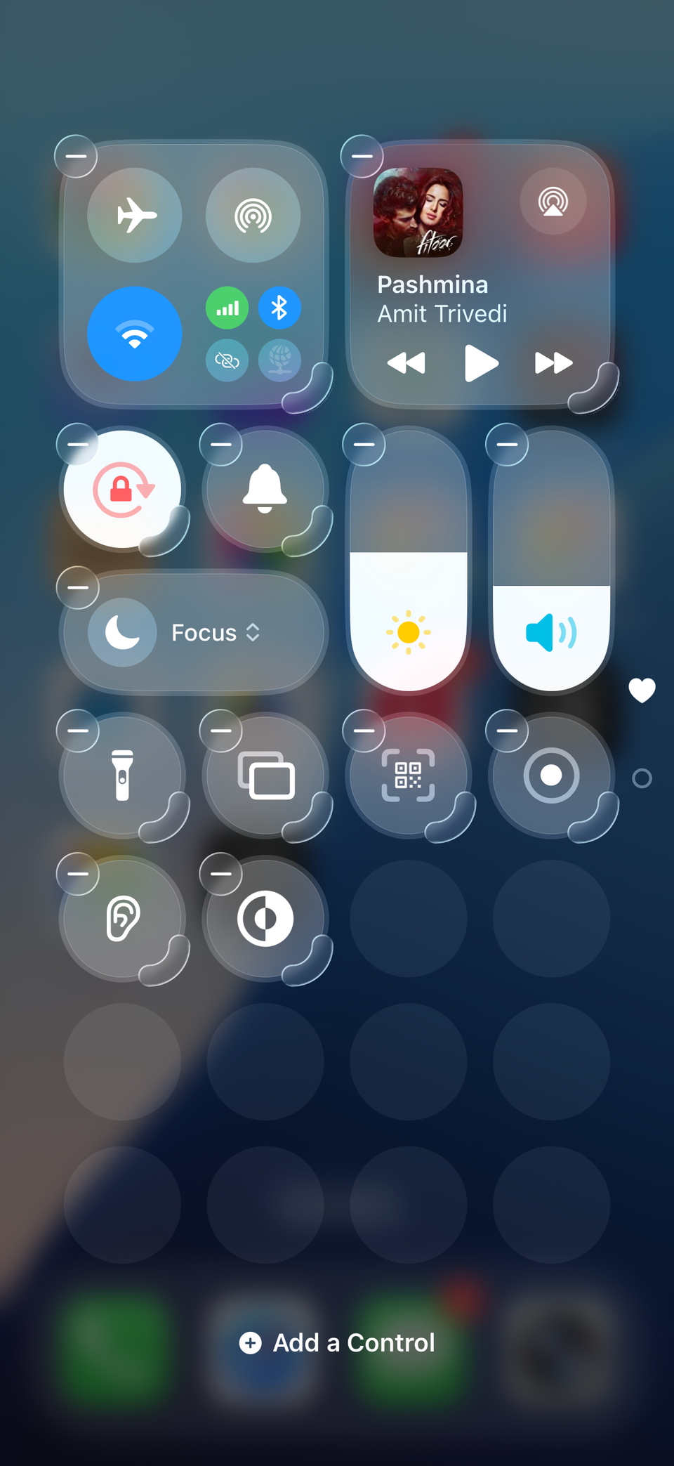 iPhone Control Center edit options