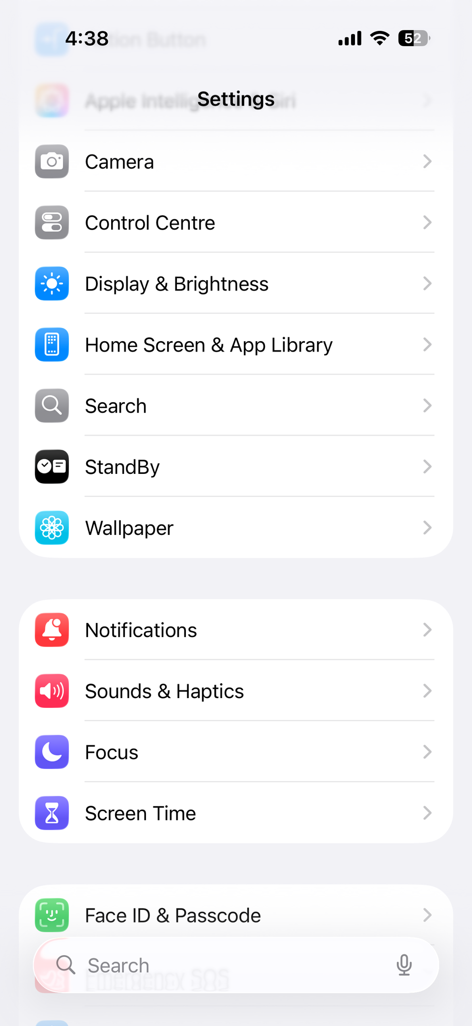iPhone Settings app in light mode