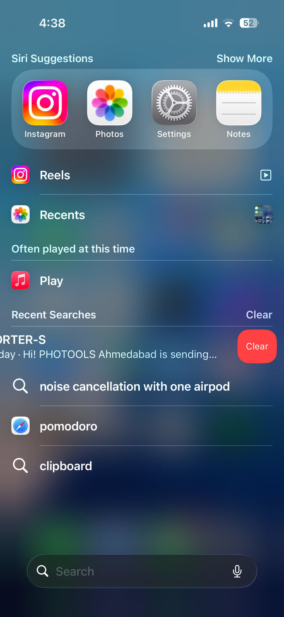 iPhone Spotlight showing clear option for search entry