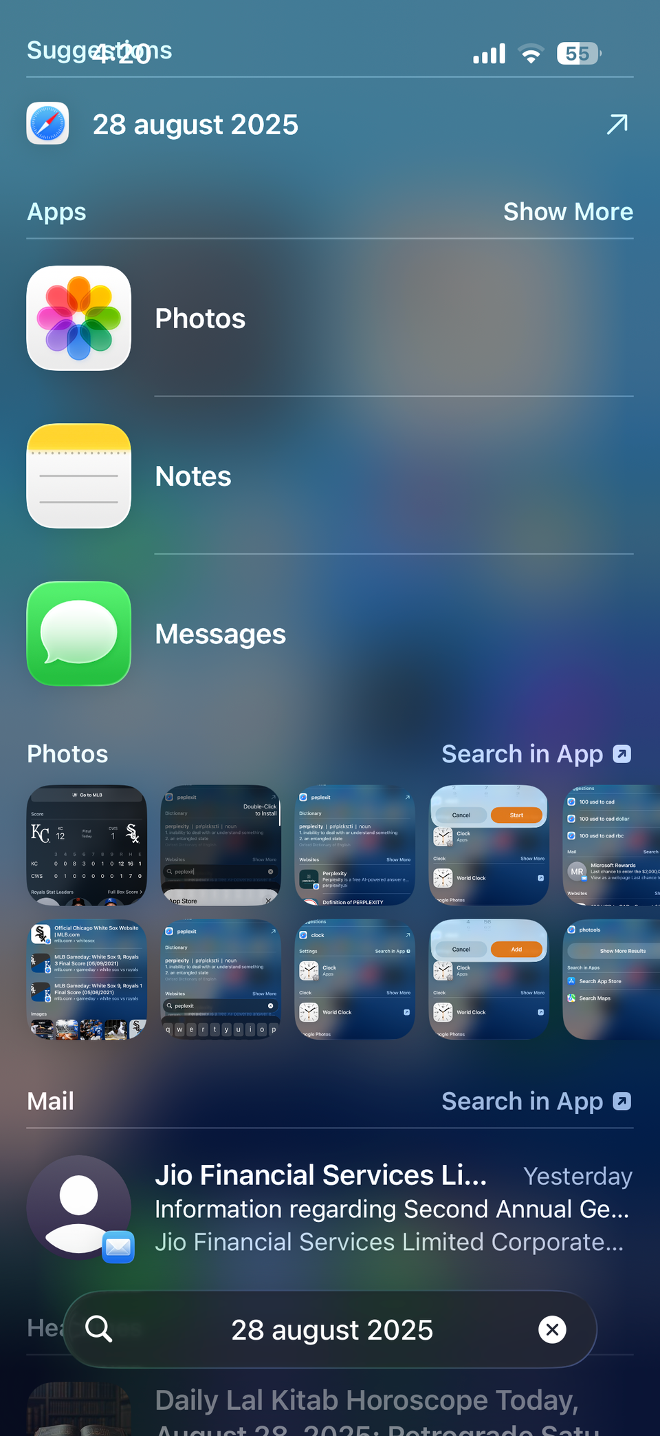 iPhone Spotlight showing photos taken on specific date