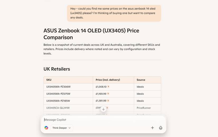 مقایسه بررسی قیمت لپتاپ با Copilot Edge