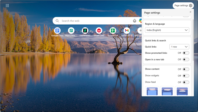 Microsoft Edge Page settings