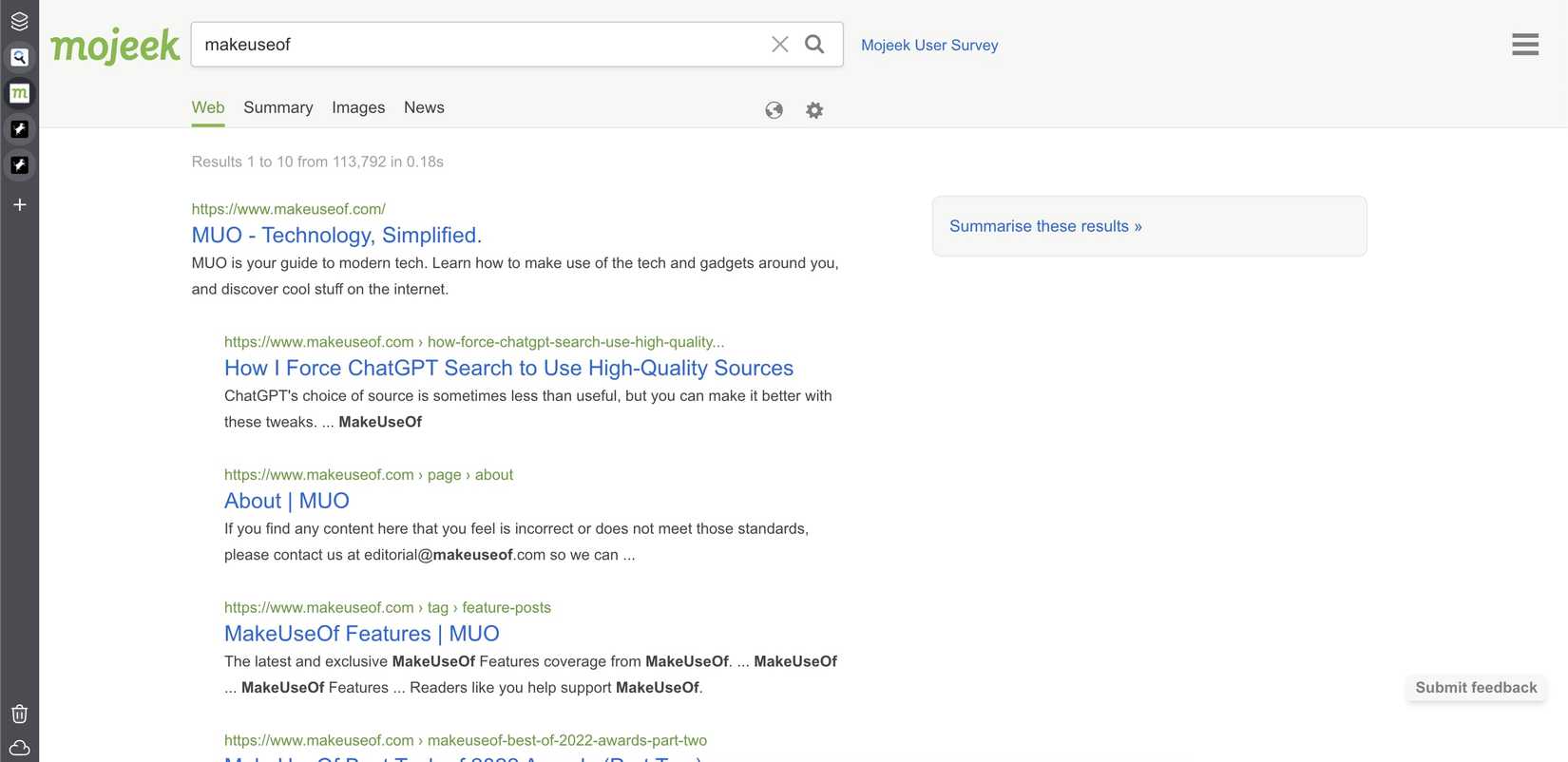 Mojeek search result screenshot