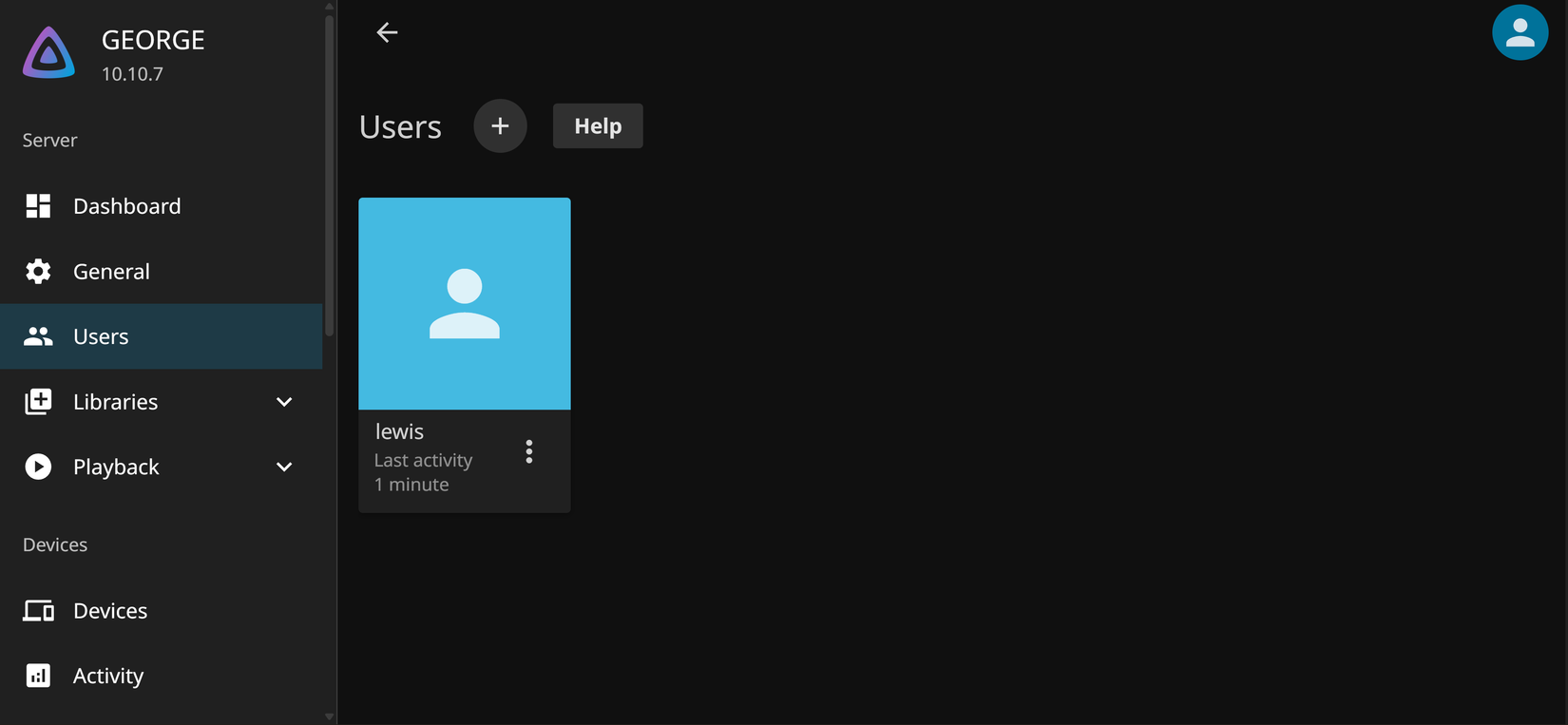 My Jellyfin server's user page.