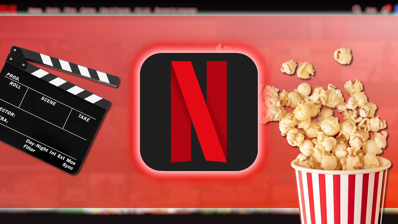 netflix logo with popcorn and film board