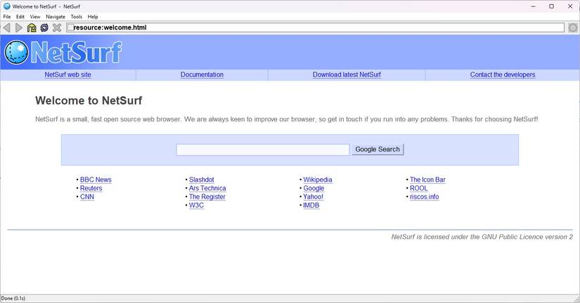 NetSurf browser with its retro look.