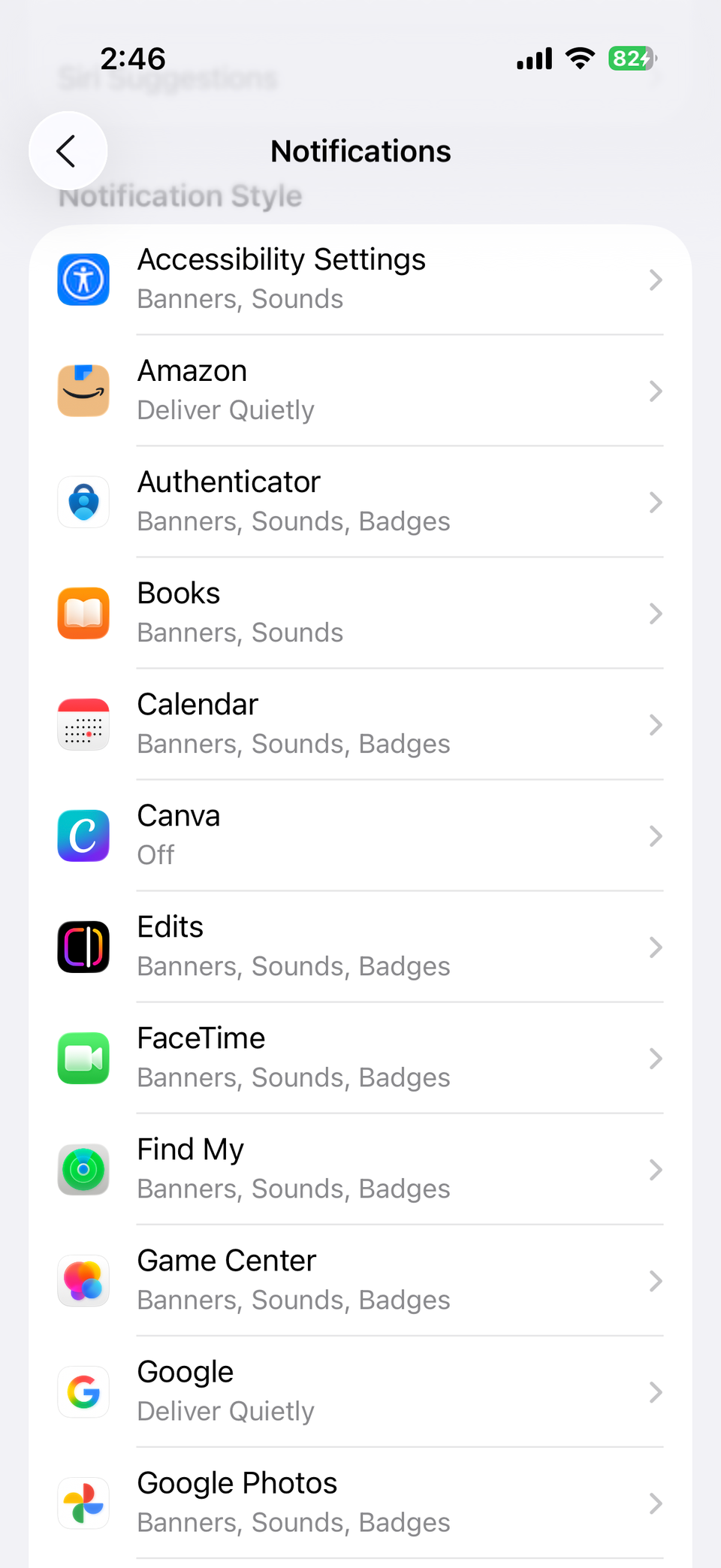 Notification settings on iPhone