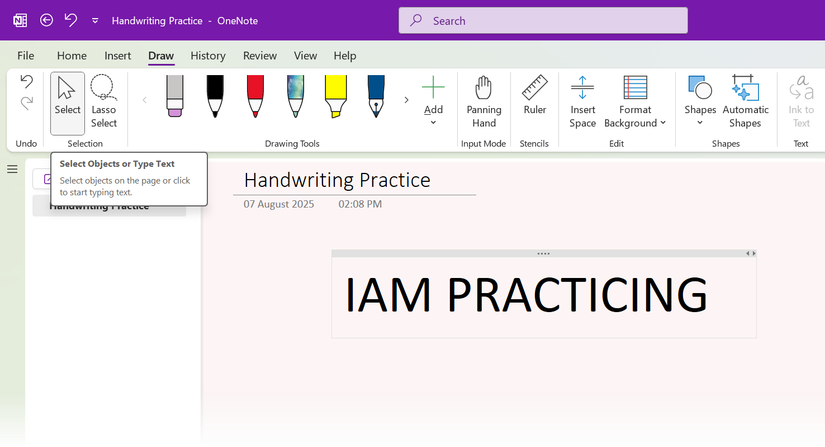 An example of OneNote's handwriting conversion