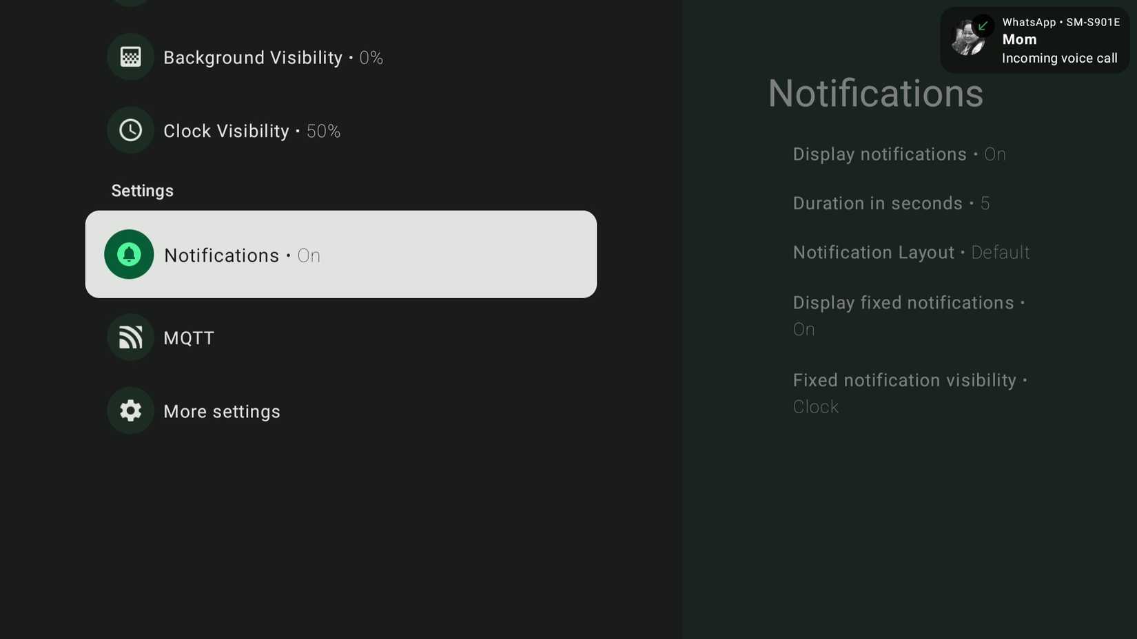 WhatsApp call notification on TV.