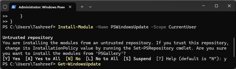 PSWindowsUpdate powershell module