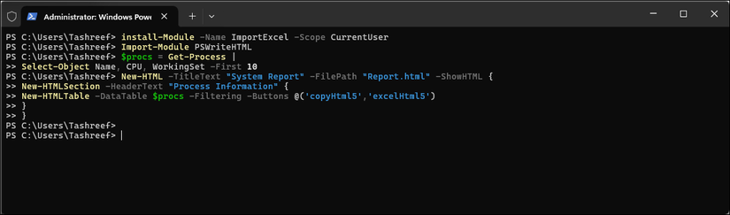 PSWriteHTML module export command