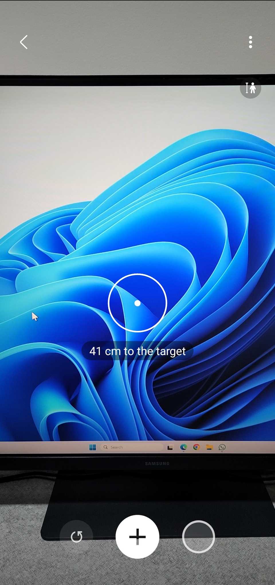 Quick Measure app showing distance to computer monitor