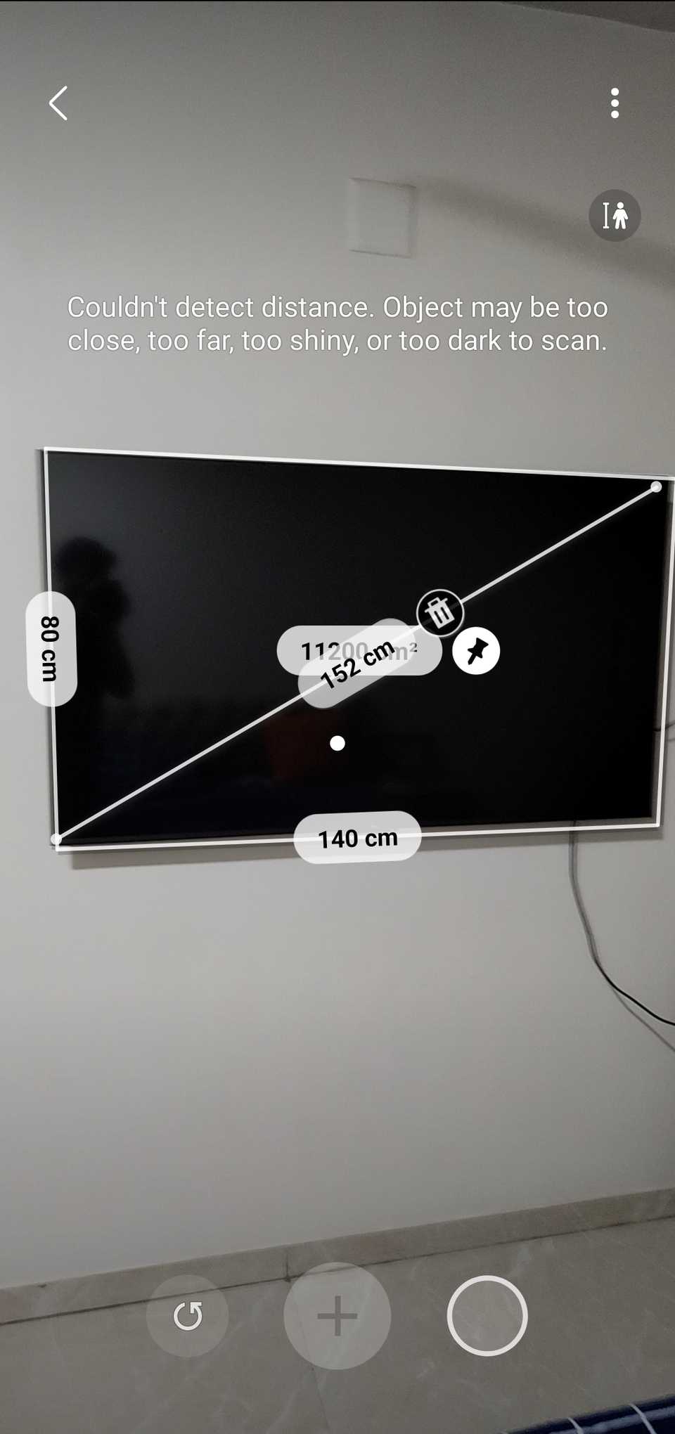 Quick Measure app showing TV dimensions