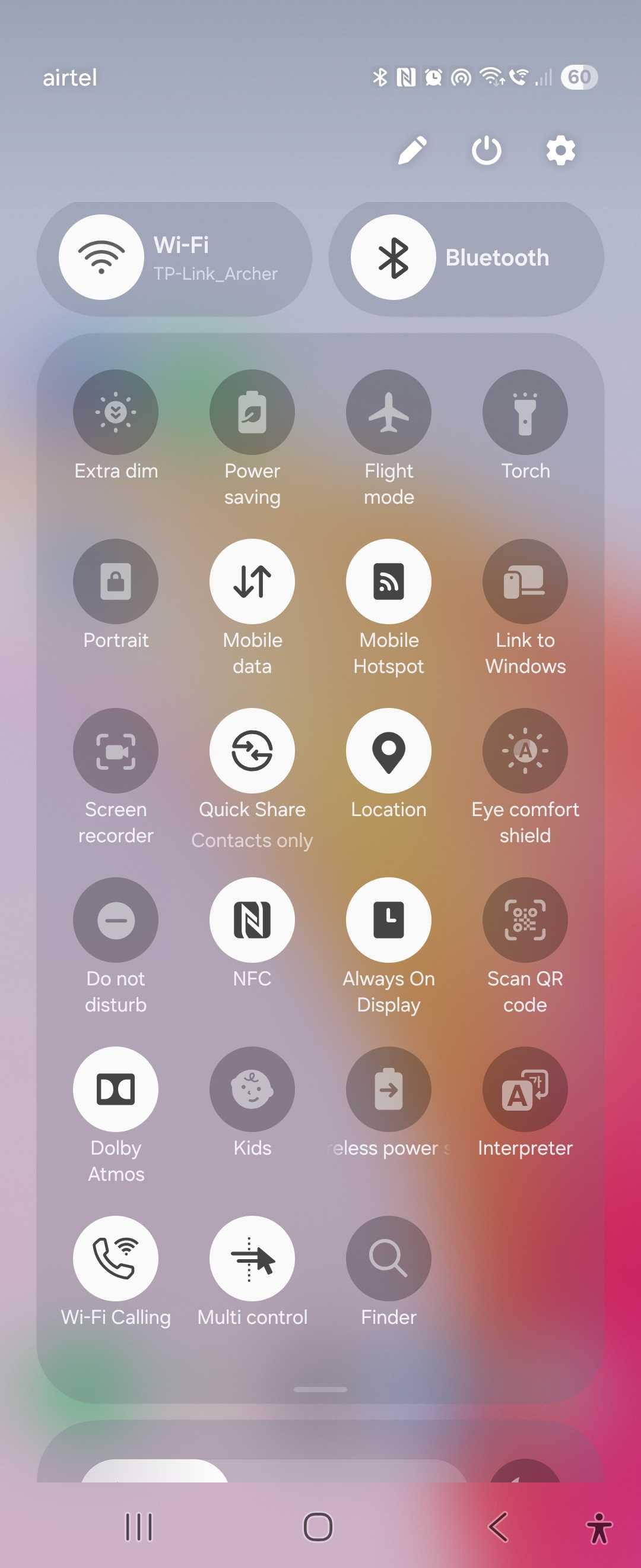 Samsung Galaxy One UI Settings Panel