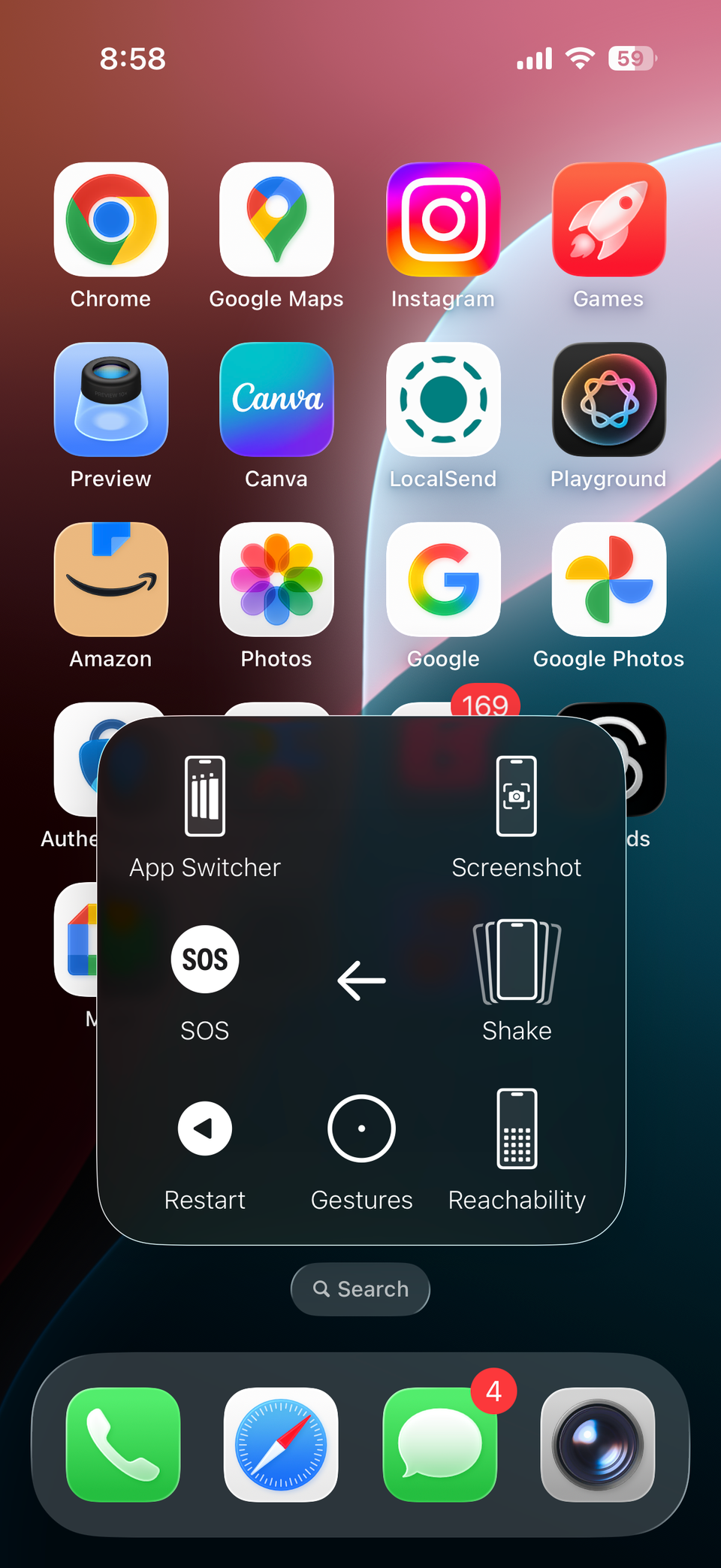 Screenshot option in AsistiveTouch menu