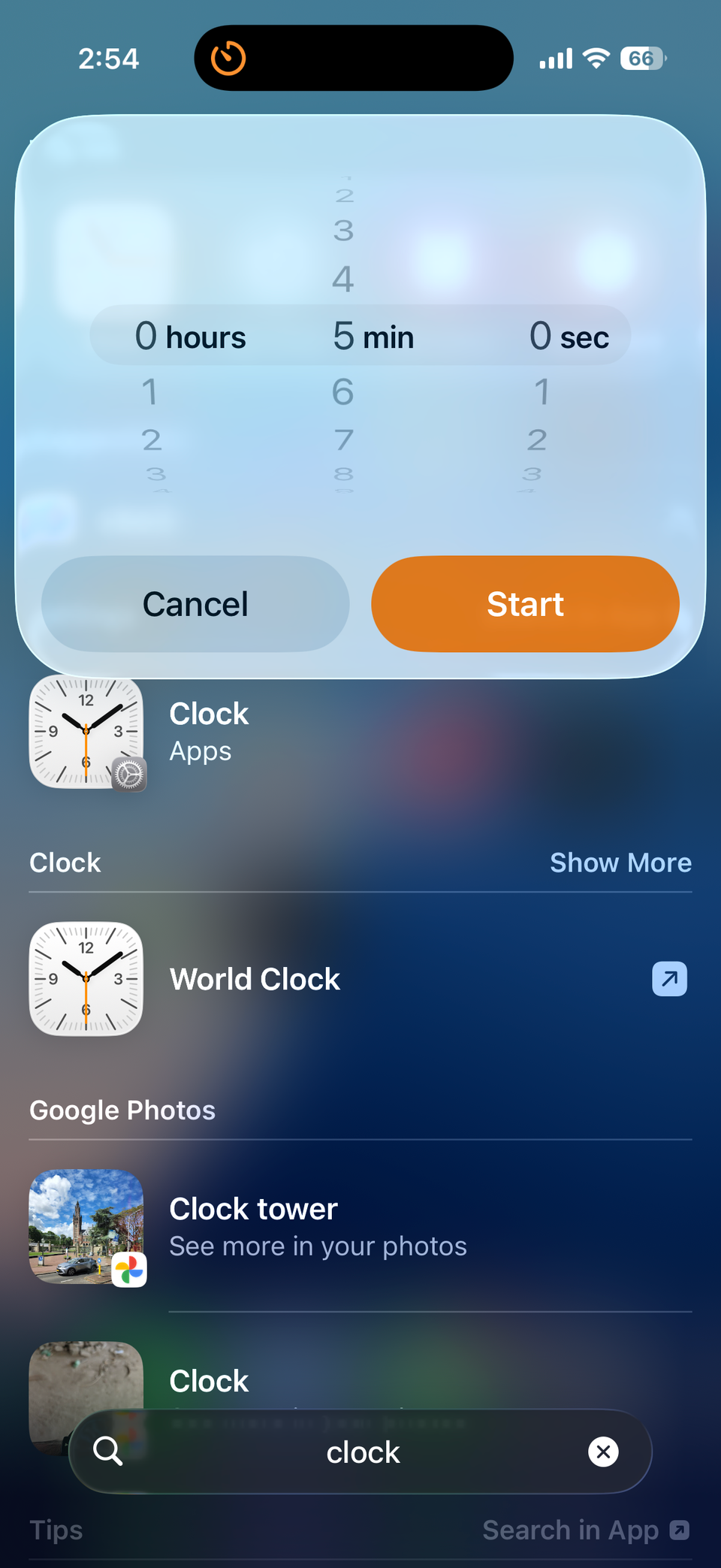 Set timer option in iPhone Spotlight menu