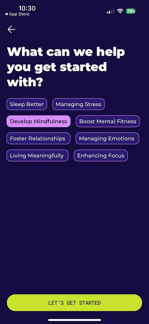 Smiling Mind Get Started Screen