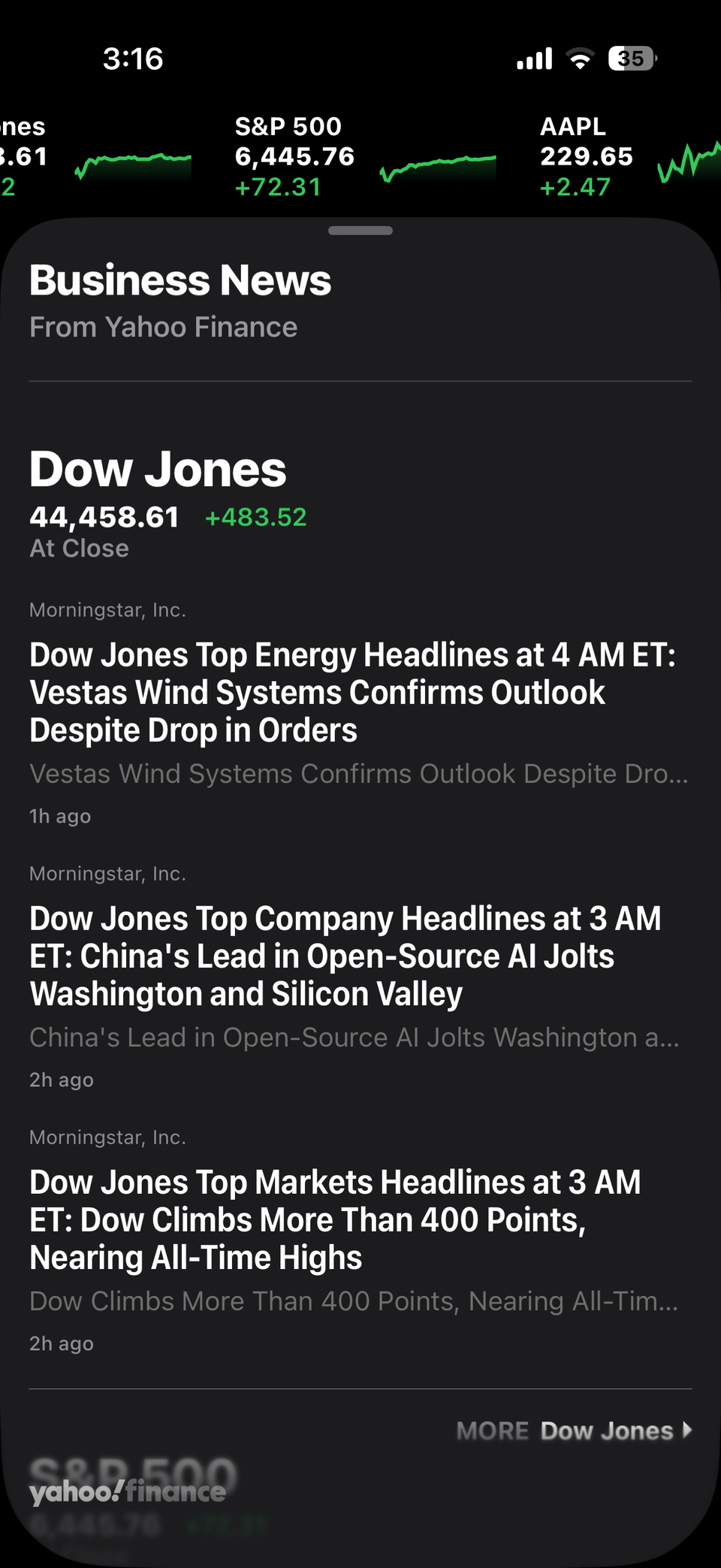 صفحهٔ اخبار برنامهٔ سهام در آیفون