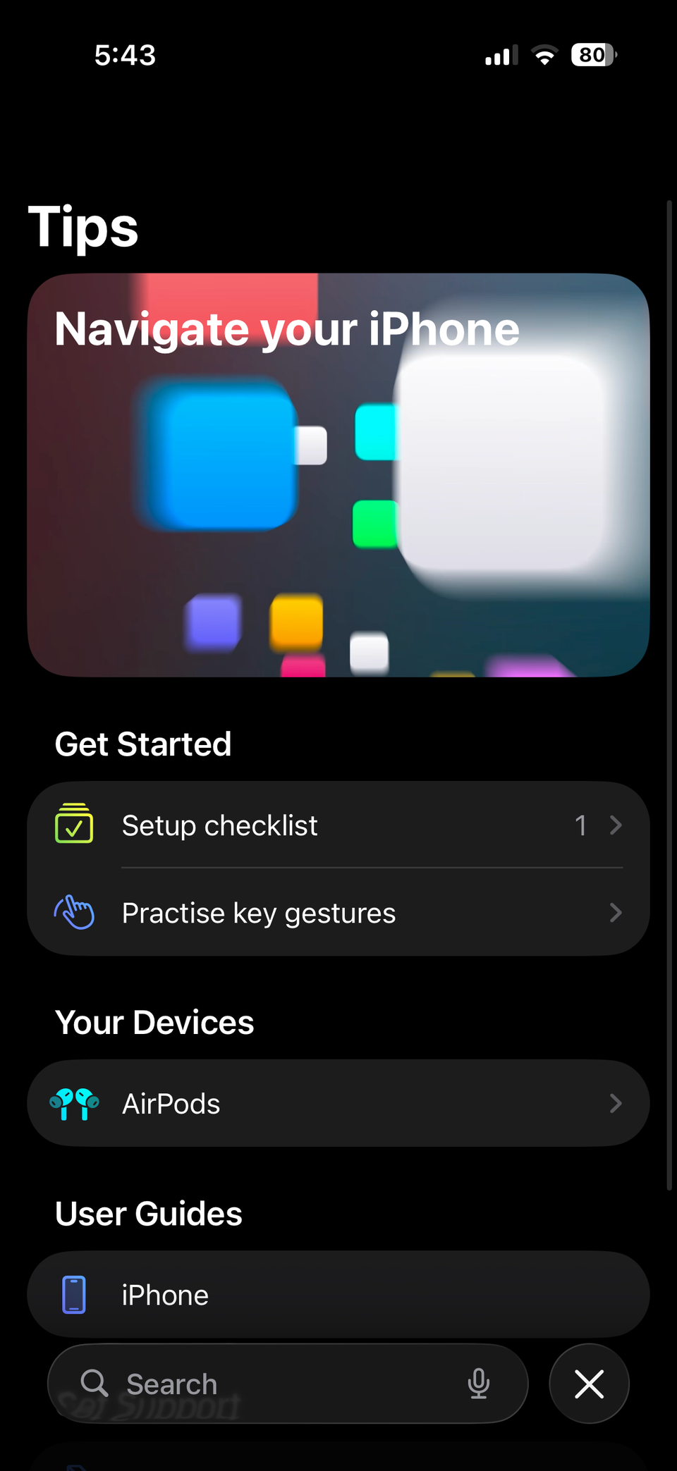 صفحهٔ اصلی برنامه نکات در آیفون