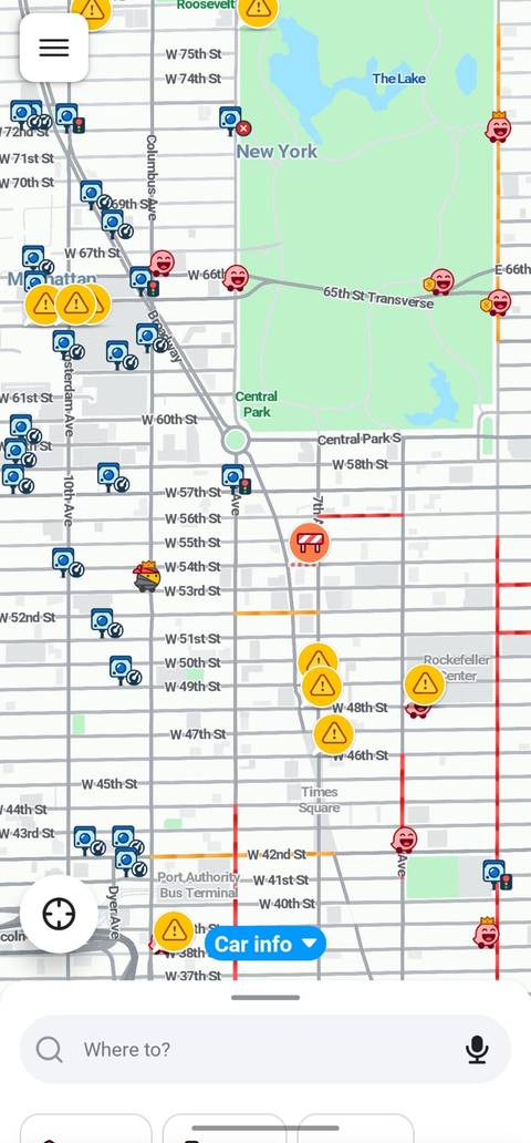 Traffic in New York New York, shown in Waze