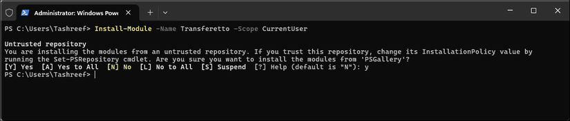 Transferetto powershell module