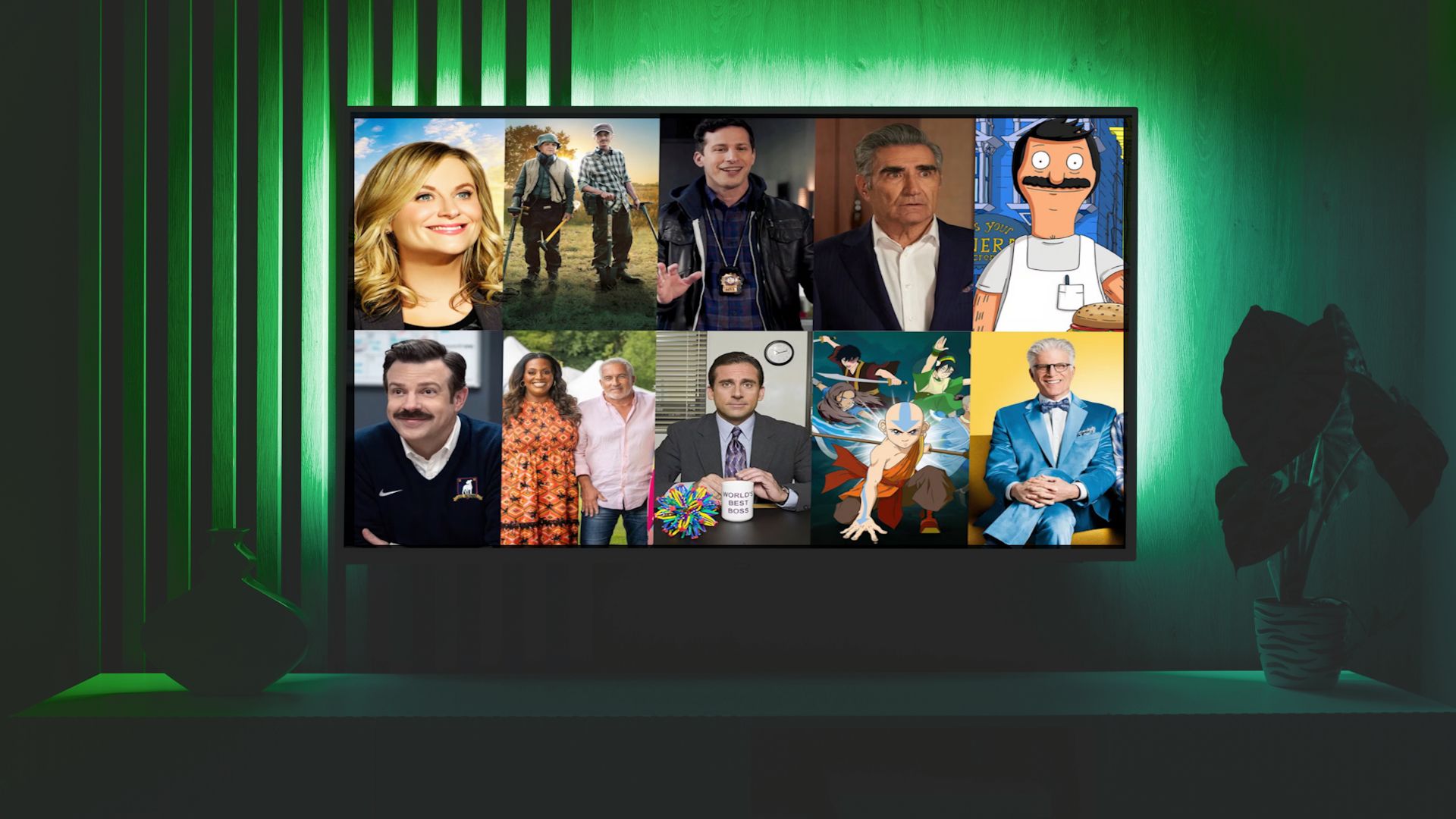 টিভি পর্দায় বিভিন্ন নৈমিত্তিক টিভি শো ট্রেলার ইমেজ.