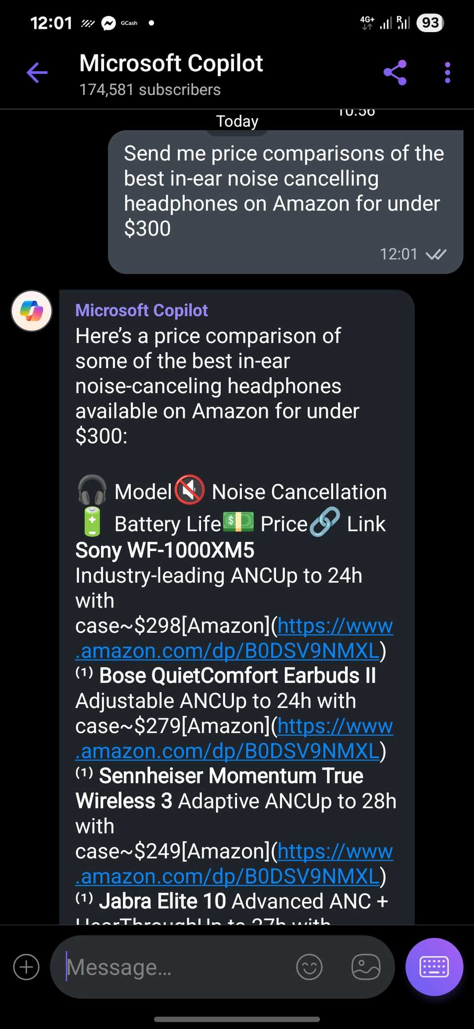 مقایسه قیمت‌ها در Viber با استفاده از MS Copilot