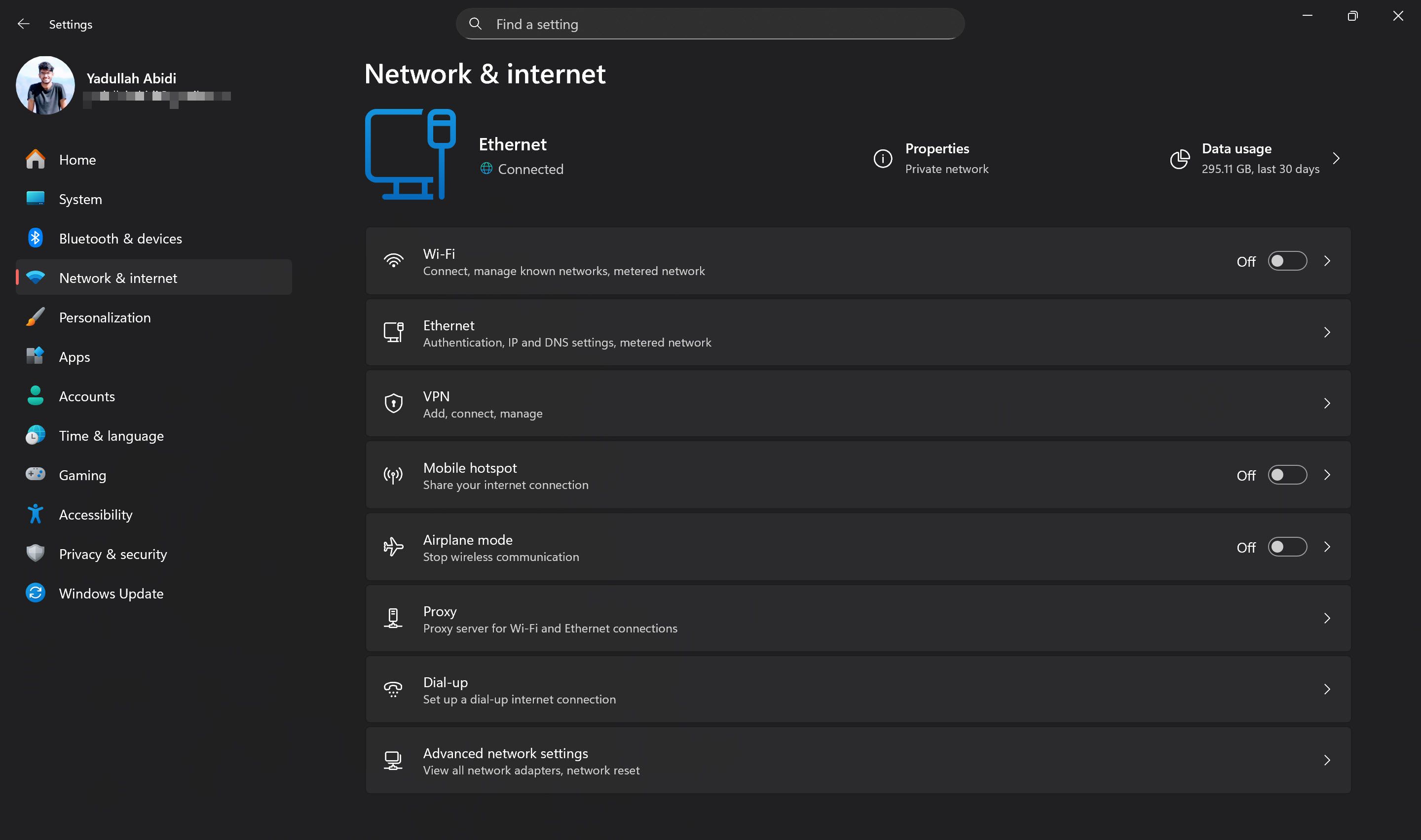 Windows 11 network and ethernet settings