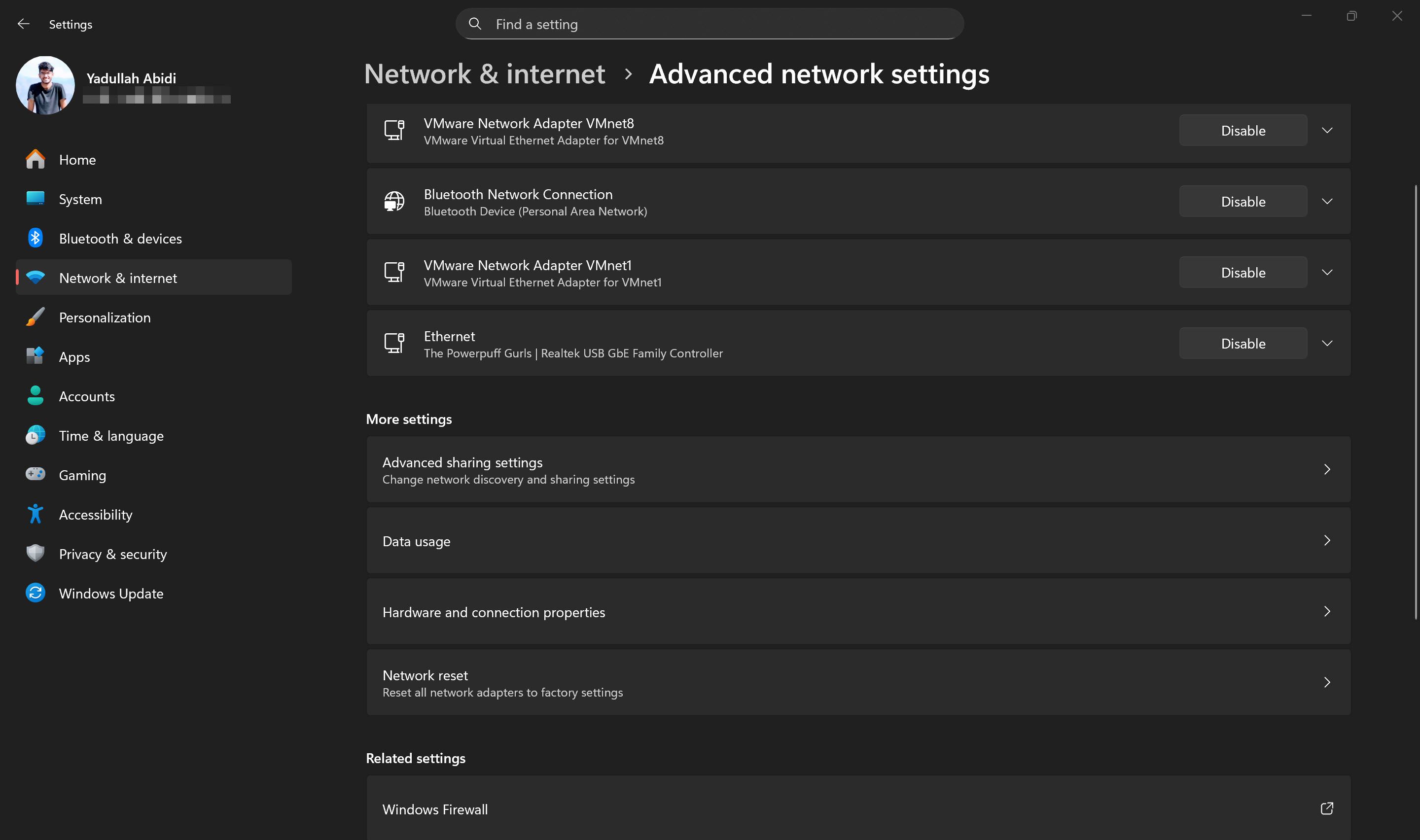 Windows 11 advanced network settings