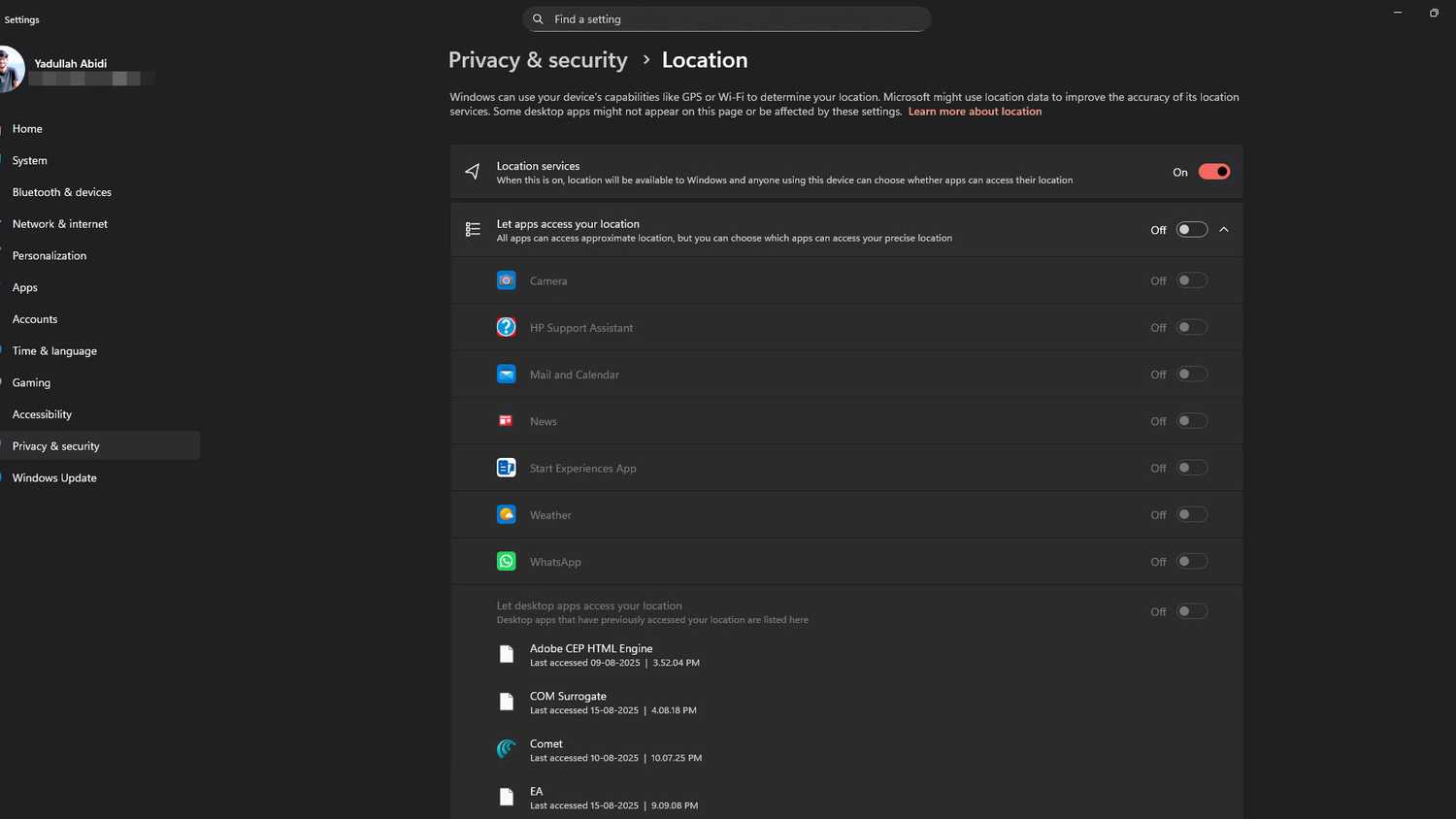 Windows 11 location settings