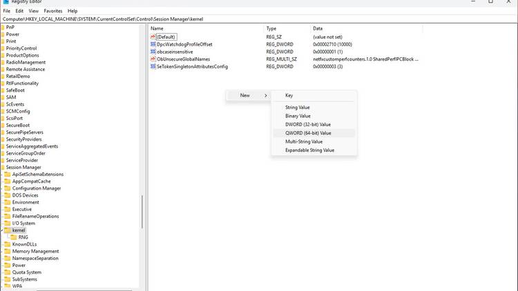 Windows registry editor key creation menu