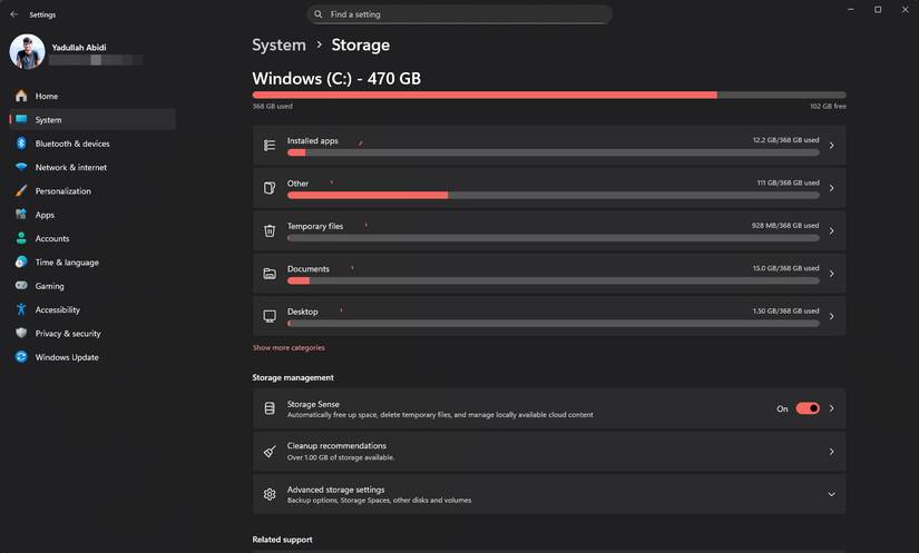 Windows 11 Storage settings page
