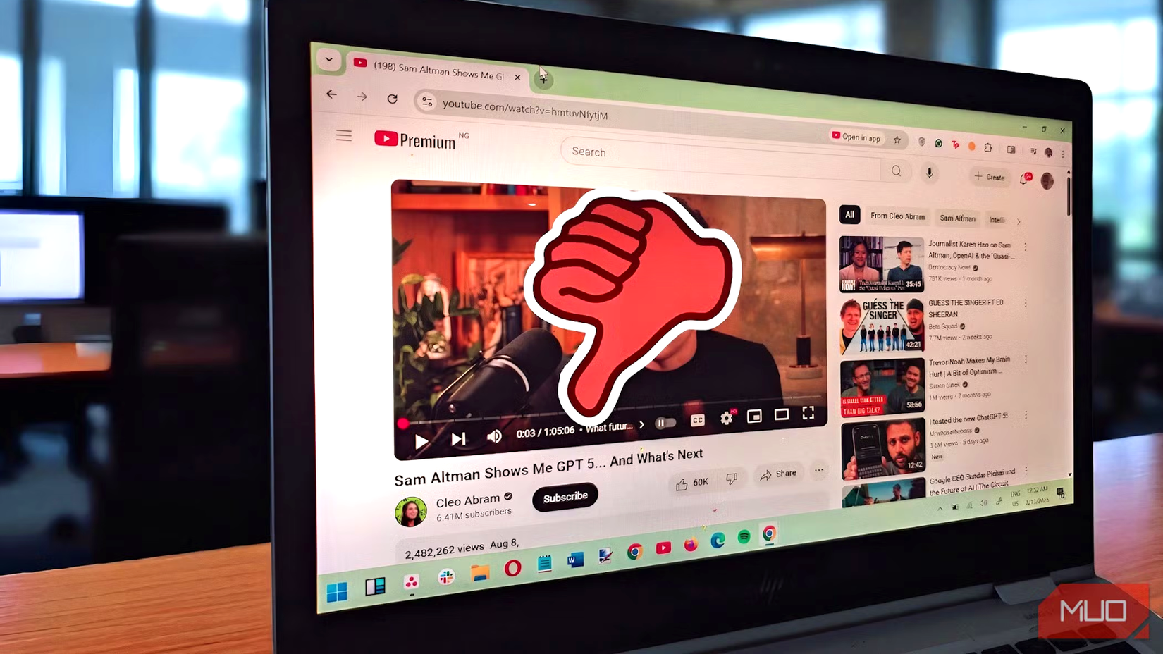 youtube with thumbs down icon.