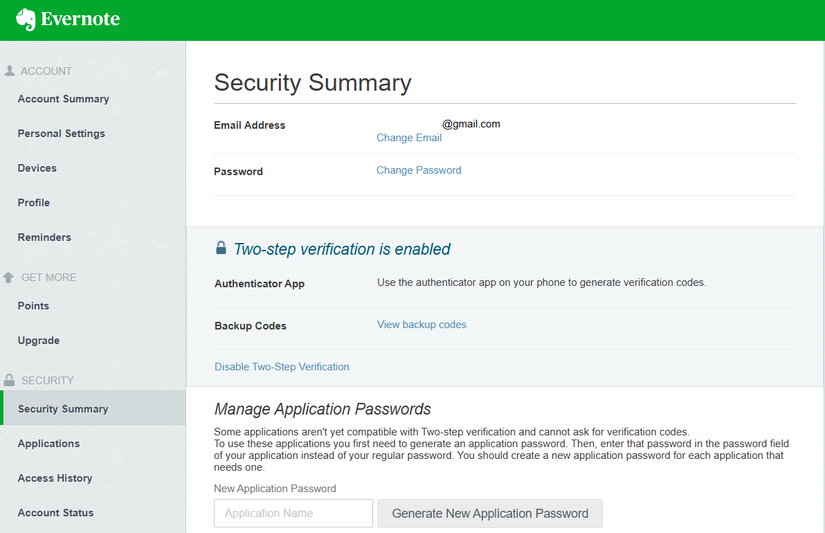 Evernote Disable 2FA