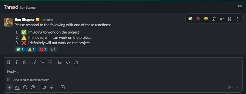 Slack Reaction Usage Example