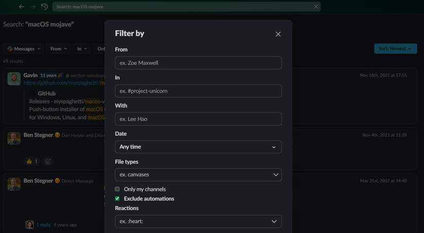 Slack Search Example