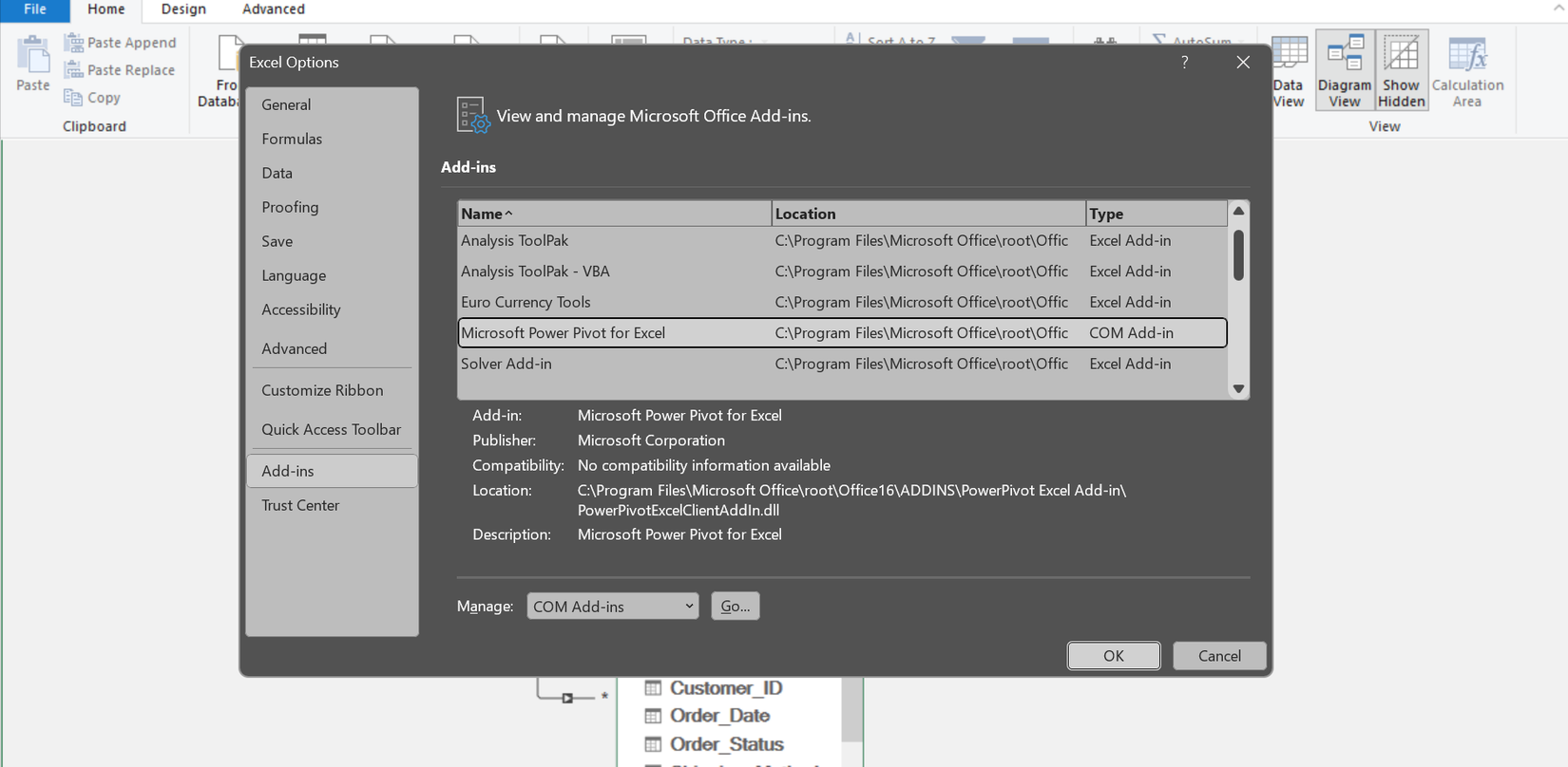 Activate Power Pivot