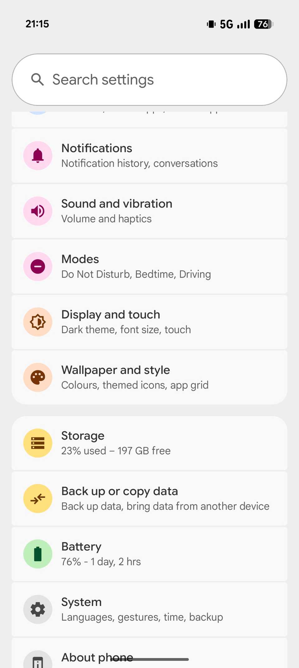 Settings app on a Pixel 10.